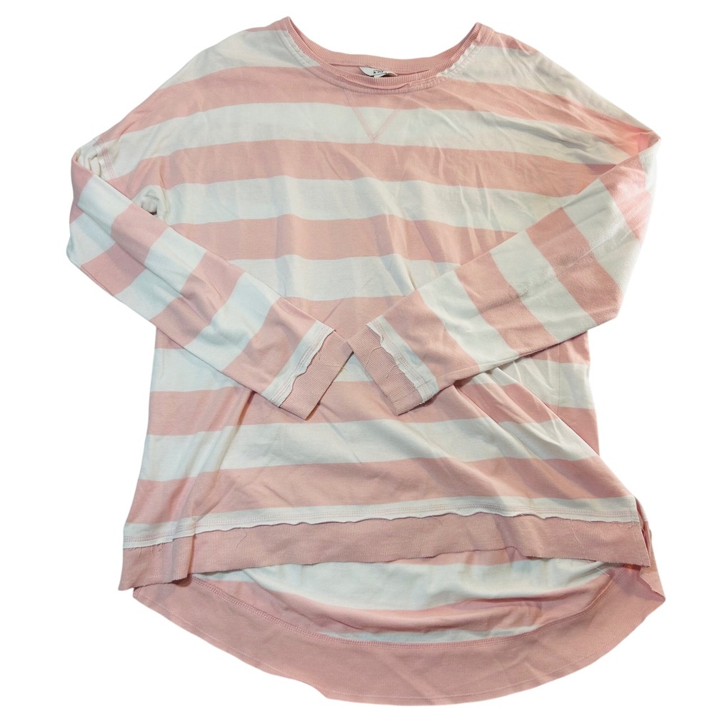 Crown & Ivy Womens Pink White Striped‎ Long Sleeve High Low Top Size M